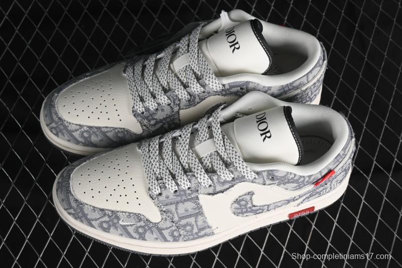 Nike Air Jordan 1 Low AJ1 Dior Collaboration - Grey Blue Red Label Retro Basketball Shoes - SJ9950-037