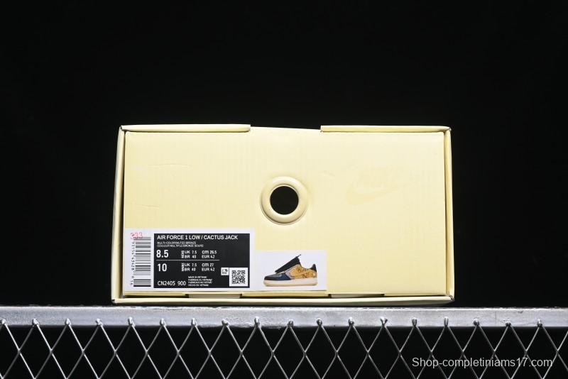 Nike Travis Scott x Air Force 1 Low Casual Sneakers with Full-Length Air Cushion - CN2405-900