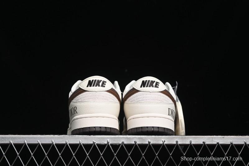 Nike SB Dunk Low Dior Collection - Beige Brown Swoosh Anniversary Custom Low-Top Casual Skate Shoes - XD6188-046