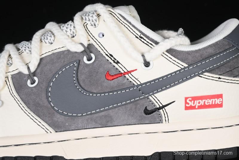Nike SB Dunk Low Supreme Collaboration - Strap Light Gray Hook Anniversary High-End Custom Low-Top Casual Skate Shoes - YX5066-210