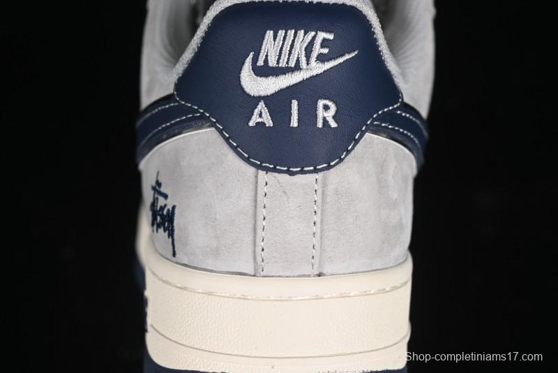Nike Air Force 1 '07 Low Stussy Collaboration - Grey Pigskin Blue Sole Low-Top Casual Sneakers - SJ6698-005