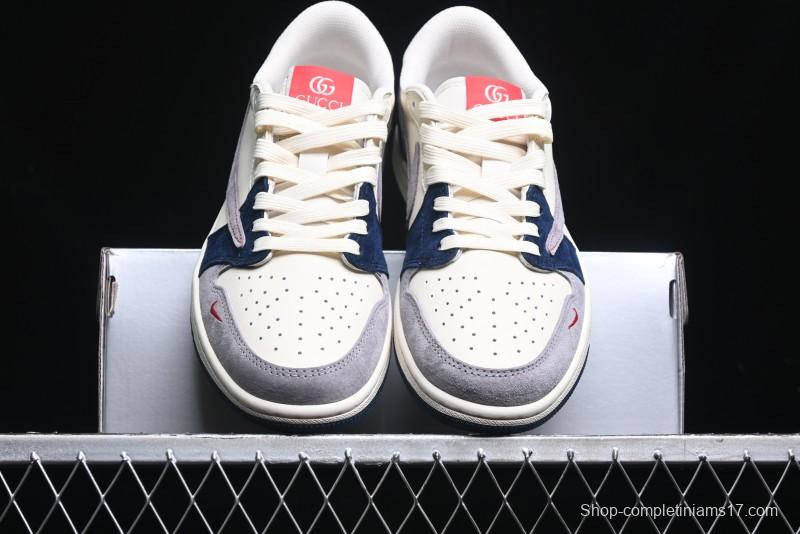 Nike Travis Scott x Fragment Design x Air Jordan 1 Low OG SP AJ1 Multi-Color Patchwork Low-Top Casual Sneakers - DM7866-039