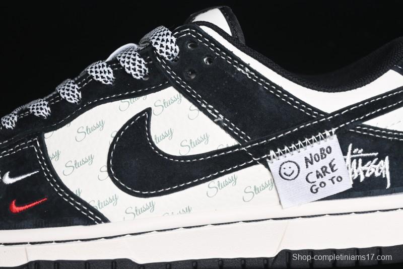 Nike SB Dunk Low Stussy Triple Collaboration - Patchwork Black Swoosh Anniversary Custom Low-Top Casual Skate Shoes - YX5066-222