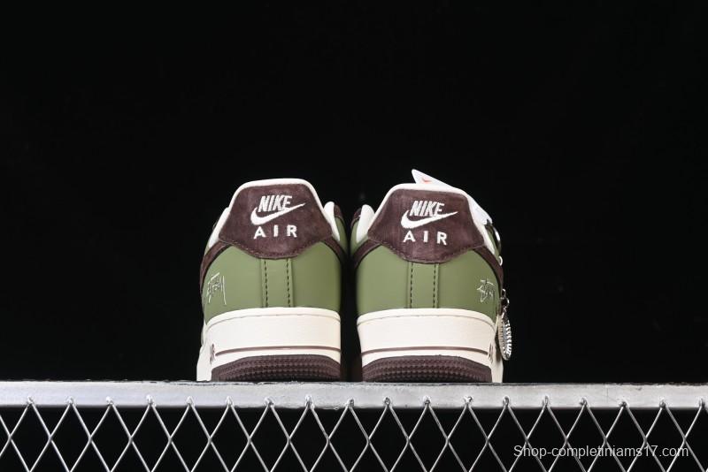 Nike Air Force 1 '07 Low Stussy Collaboration - Green Brown Low-Top Casual Sneakers - KK1988-038
