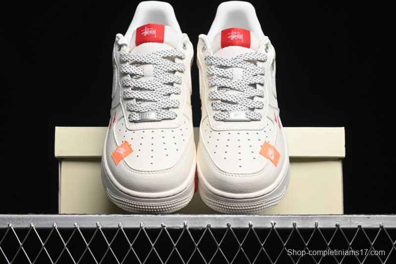 Nike Air Force 1 '07 Low Stussy Collaboration - Double Swoosh Red Tag Low-Top Casual Sneakers - SJ6698-013