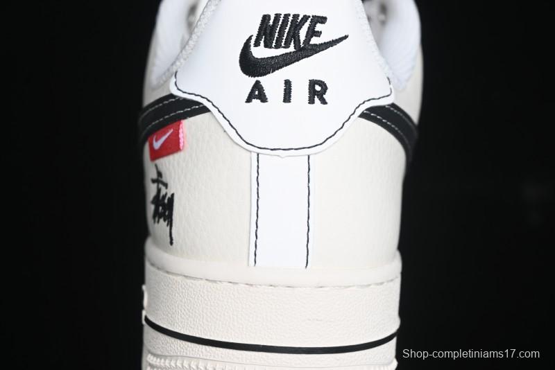 Nike Air Force 1 '07 Low Stussy Collaboration - White Black Swoosh Red Tab Low-Top Casual Sneakers - SJ6698-015