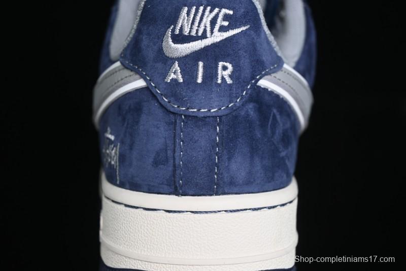 Nike Air Force 1 '07 Low Stussy Collaboration - Grey Blue Suede Low-Top Casual Sneakers - SJ6698-007
