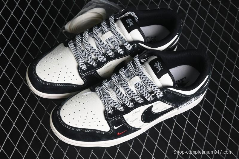 Nike SB Dunk Low Stussy Triple Collaboration - Patchwork Black Swoosh Anniversary Custom Low-Top Casual Skate Shoes - YX5066-222