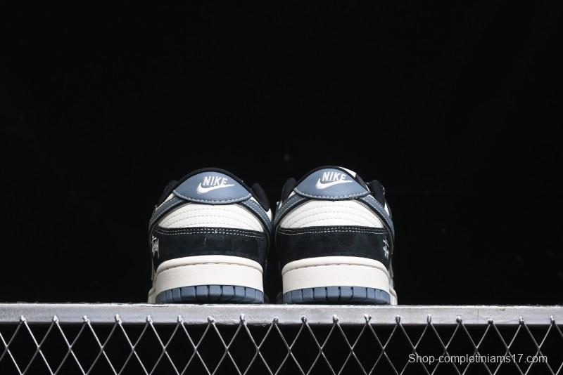 Nike SB Dunk Low Stussy Collaboration - Black White Print Anniversary Custom Low-Top Casual Sneakers - XX3168-212