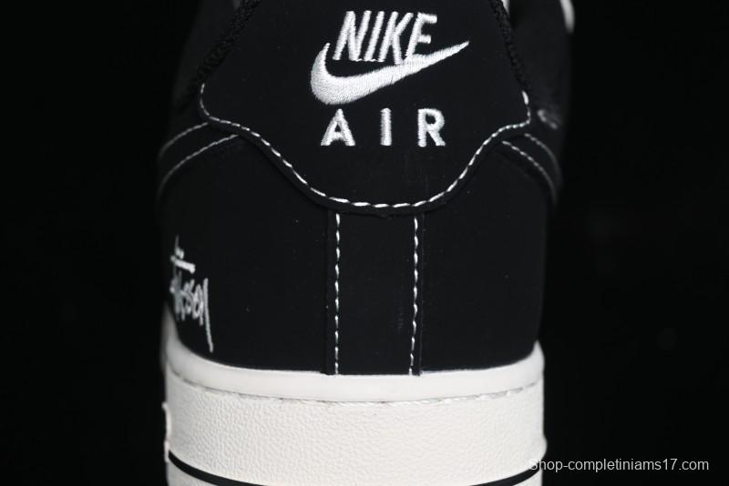 Nike Air Force 1 '07 Low Stussy Collaboration - Black White Mini Swoosh Low-Top Casual Sneakers - SJ6698-010
