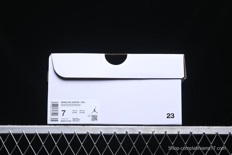 Nike Air Jordan 1 Mid AJ1 Basketball Shoes in Khaki Pink - BQ6472-620