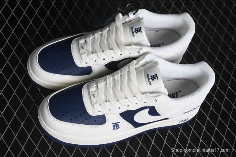 Nike Air Force 1 '07 Low Burberry Collaboration - Off White Navy Blue Patchwork Low Top Casual Sneakers BB8588-222