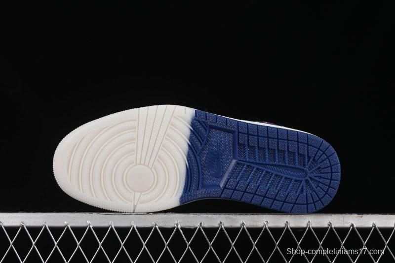 Nike Travis Scott x Fragment Design x Air Jordan 1 Low OG SP AJ1 Supreme Collaboration - Blue White Colorway Low Top Casual Sneakers CH6336-016