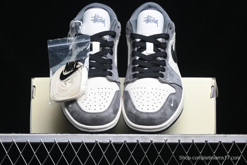 Nike Air Jordan 1 Low Stussy Collaboration Pig Grey Black Swoosh Custom Retro Basketball Shoes - SJ9950-029