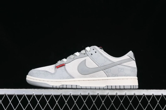 Nike SB Dunk Low Gucci Collaboration Dark Pattern Grey Swoosh Anniversary Custom Low-Top Casual Skate Shoes - DM6868-013