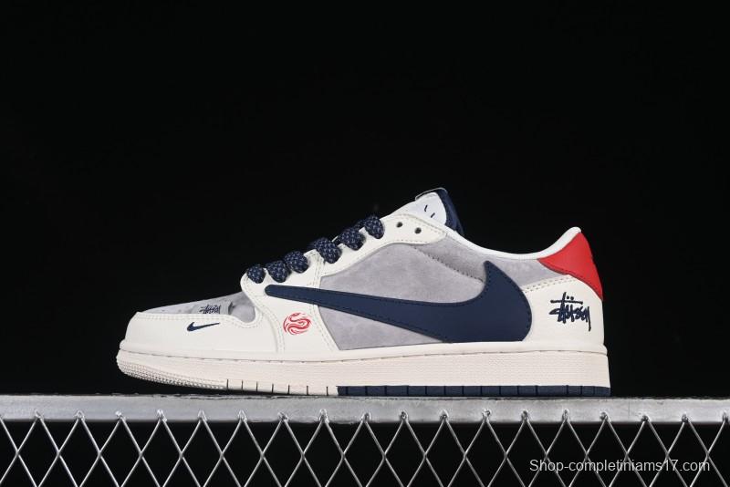 Nike Travis Scott x Fragment Design x Air Jordan 1 Low OG SP AJ1 Snake Year Limited Double Red Sole Low-Top Casual Sneakers - SJ2068-143