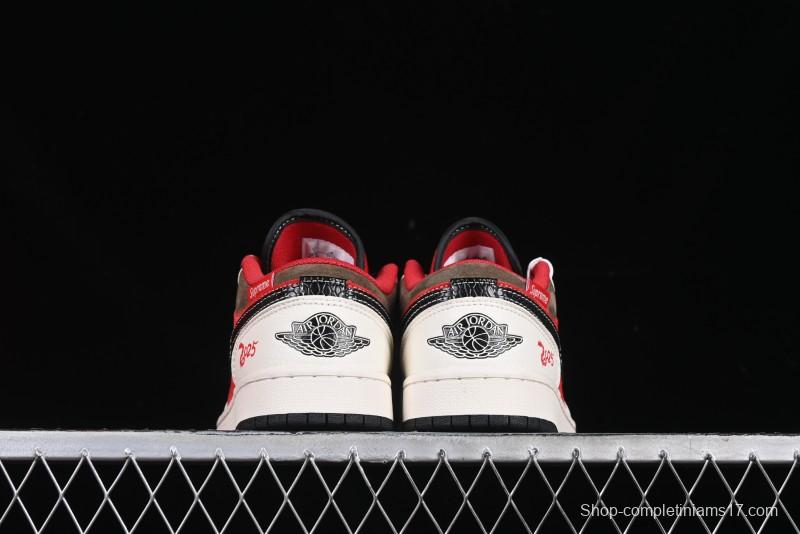 Nike Air Jordan 1 Low Supreme Collaboration Year of the Snake Limited Edition Retro Basketball Shoes - FC1688-203
