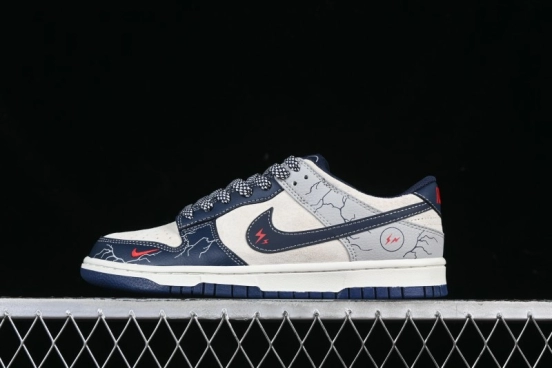 Nike SB Dunk Low Lightning Collaboration Sketch Navy Swoosh Anniversary High-End Custom Low-Top Casual Sneakers - DJ2024-107
