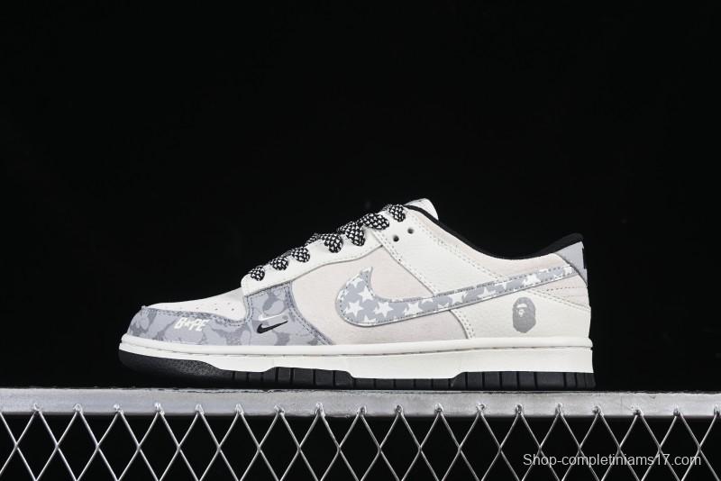Nike SB Dunk Low BAPE Collaboration Full Print Star Gray Swoosh Anniversary Custom Low-Top Casual Skate Shoes - DJ2024-120