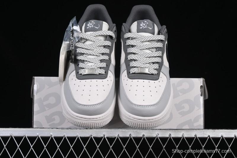 Nike Air Force 1 '07 Low The North Face Collaboration Beige Grey Black Snake Leather Custom Casual Sneakers - DM6688-052