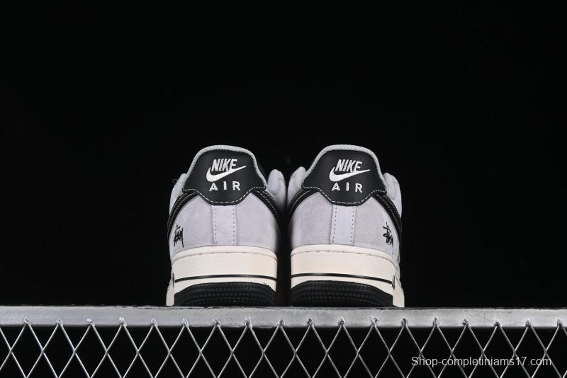 Nike Air Force 1 '07 Low Stussy Collaboration Silver Trim Black Swoosh Low-Top Casual Sneakers - XZ6188-912