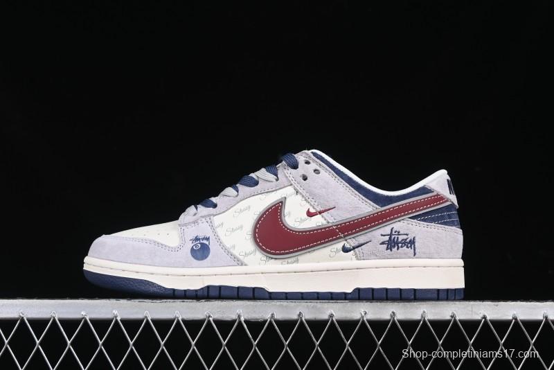 Nike SB Dunk Low Stussy Collaboration Black Burgundy Swoosh Anniversary Custom Low-Top Casual Skate Shoes - DM6868-022