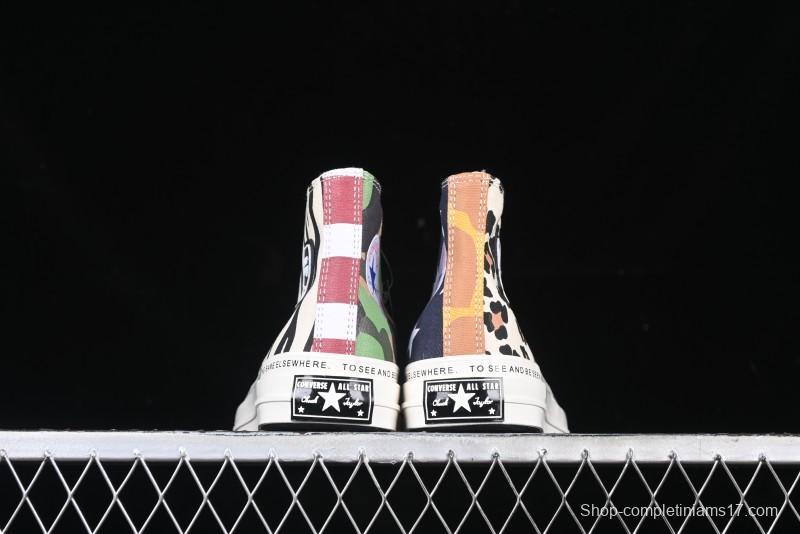 Converse x Brain Dead High Top Casual Sneakers with Mismatched Camouflage Design - A12219C