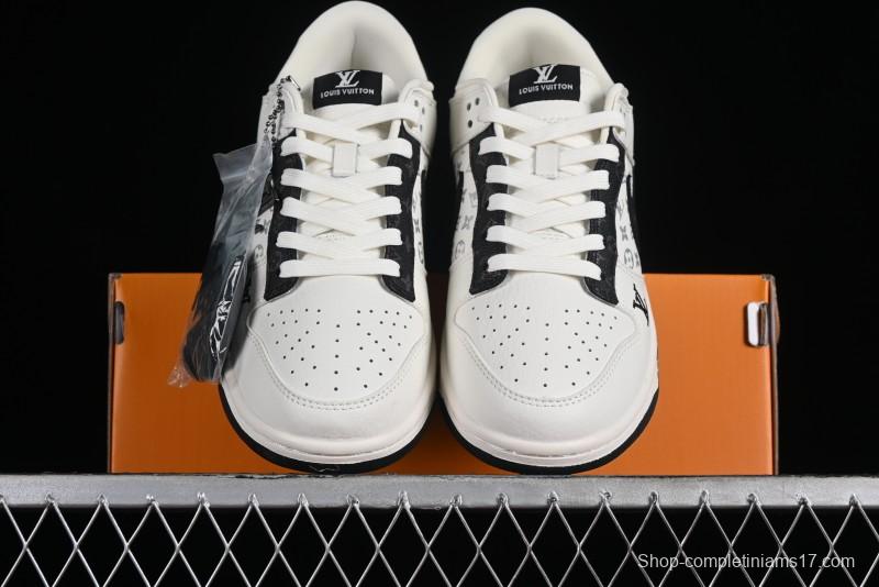 Nike Dunk Low LV Collaboration - Monogram Beige Black Hook SB Low Top Casual Skate Shoes - FC1688-189