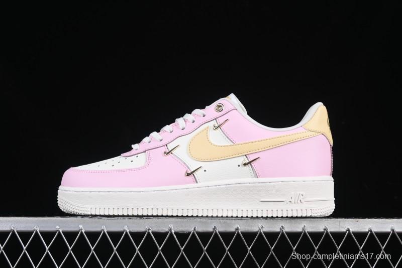 Nike Air Force 1 '07 Low White Pink Swoosh Casual Sneakers - IB2574-600