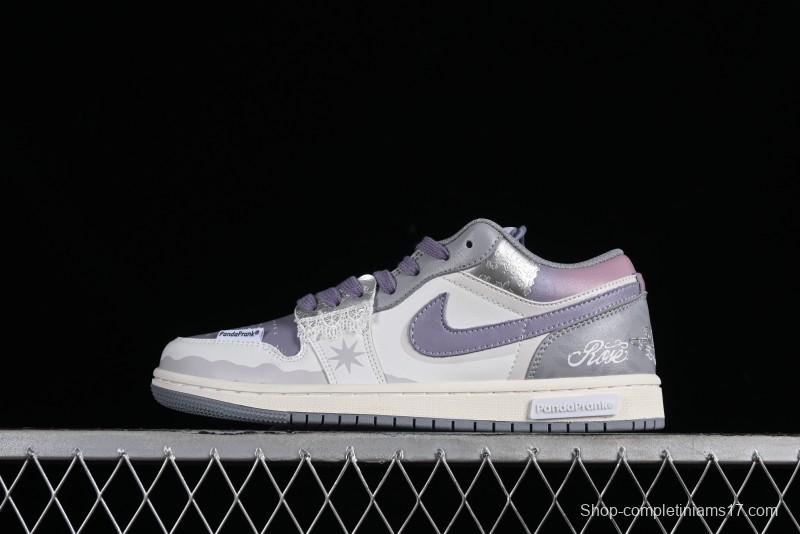 Nike Air Jordan 1 Low AJ1 Retro Basketball Shoes with Panda Mischief Modern Floral Design - 553560-053