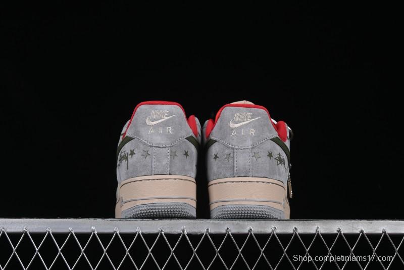 Nike Air Force 1 '07 Low Stussy Collaboration Olive Green Star Low-Top Casual Sneakers - KK1988-034