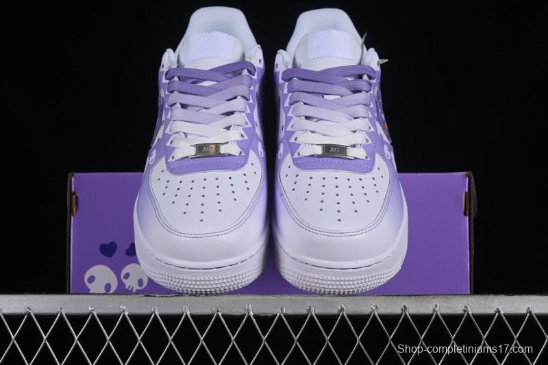 Nike Air Force 1 Low Witch Collaboration Custom Leather Sneakers with Gradient White-Purple and Skull Design - CW2288-111
