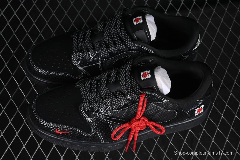 Nike Travis Scott x Fragment Design x Air Jordan 1 Low OG SP AJ1 Year of the Snake Limited Black Snake Web Low Top Casual Sneakers - CH6336-018