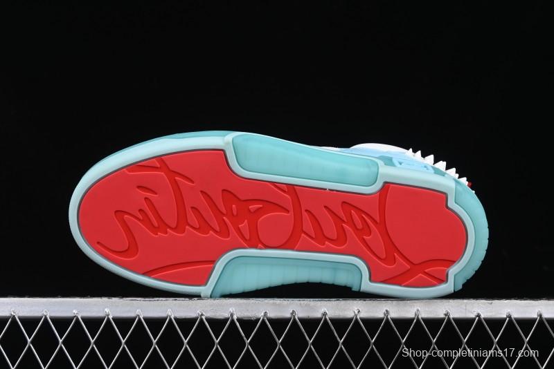 Christian Louboutin Funnyto Flat Comfortable Fashion Low-Top Sneakers with Raw Ice Blue Sole - X.D4