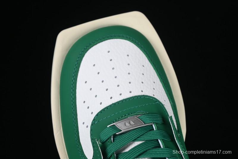 Choco Concert Leather Round Square Asymmetric Fashion Sneakers White Green - AJE5