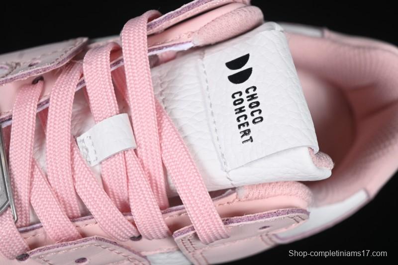 Choco Concert Leather Round Square Asymmetrical Fashion Sneakers White Pink - AJE5