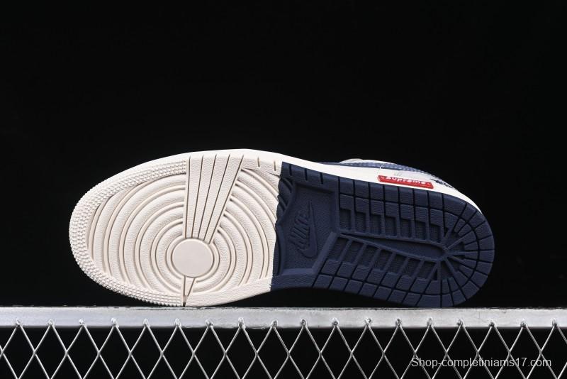 Nike Air Jordan 1 Low Stussy Collaboration Blue Suede Retro Basketball Shoes - SJ9950-035