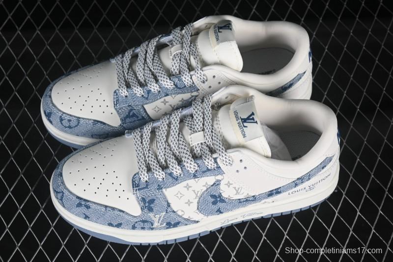 Nike SB Dunk Low LV Collaboration Light Blue Denim Anniversary High-End Custom Low-Top Casual Skate Shoes - CH8311-237
