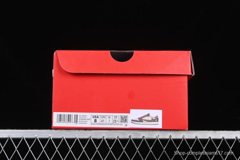 Nike Travis Scott x Fragment Design x Air Jordan 1 Low OG SP AJ1 Snake Year Limited Edition Snake Scale Red Hook Low Top Lifestyle Casual Sneakers - CH6336-020
