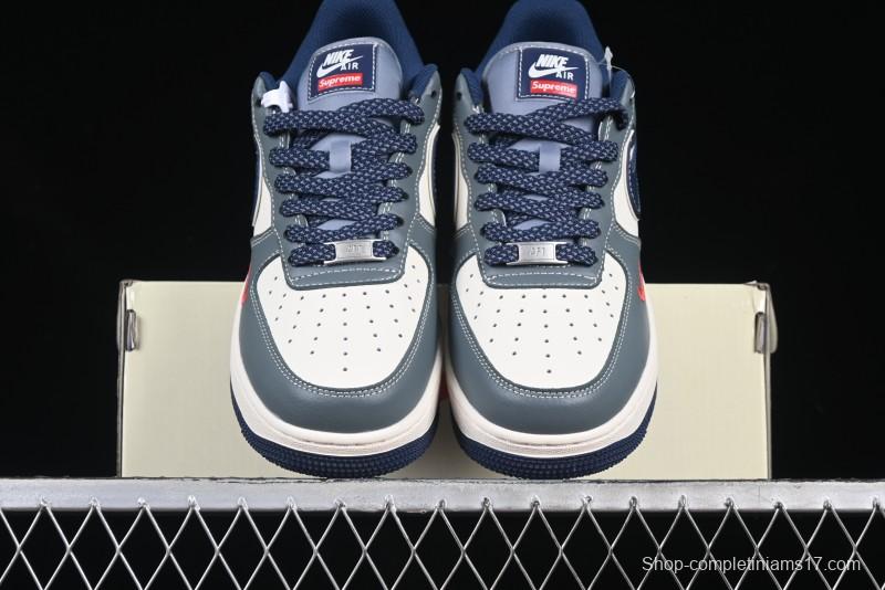 Nike Air Force 1 '07 Low Supreme Casual Sneakers in Grey Blue with Red Swoosh - XZ6188-382