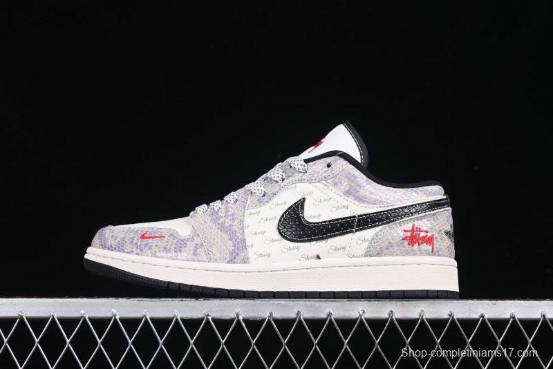 Nike Air Jordan 1 Low AJ1 Stussy Snake Year Limited Edition Purple Snake Grain High-End Custom Retro Basketball Shoes - FC1688-201