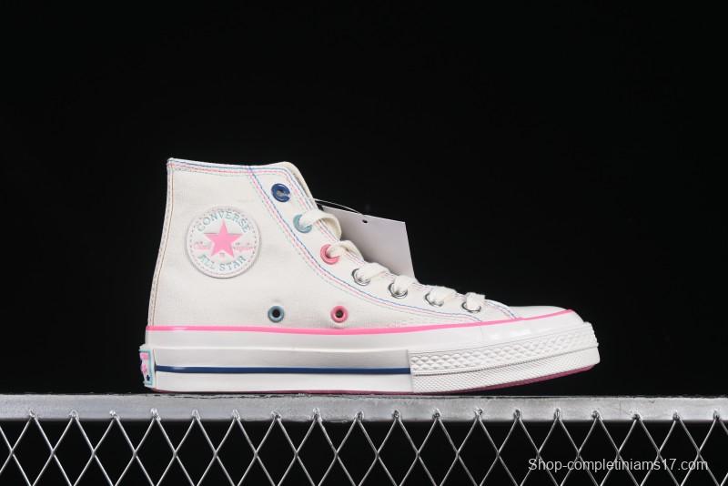 Converse Chuck 1970s High Top Casual Sneakers with Star Stitching and White-Pink-Blue Mismatched Design - A15744C