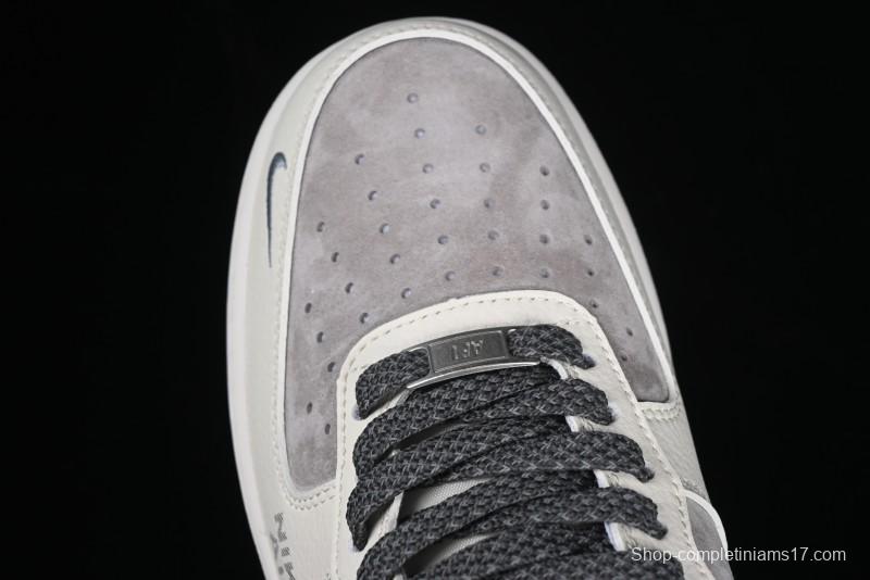 Nike Air Force 1 '07 Low Supreme Collaboration Custom Casual Sneakers with Grey Swoosh - DM6688-056