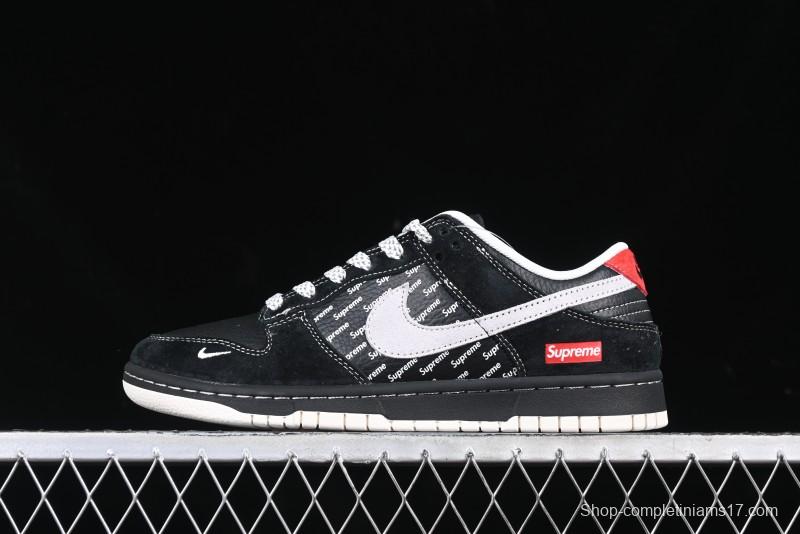 Nike SB Dunk Low Supreme Collaboration Black Grey Swoosh Anniversary Custom Low-Top Casual Skate Shoes - XS1086-011