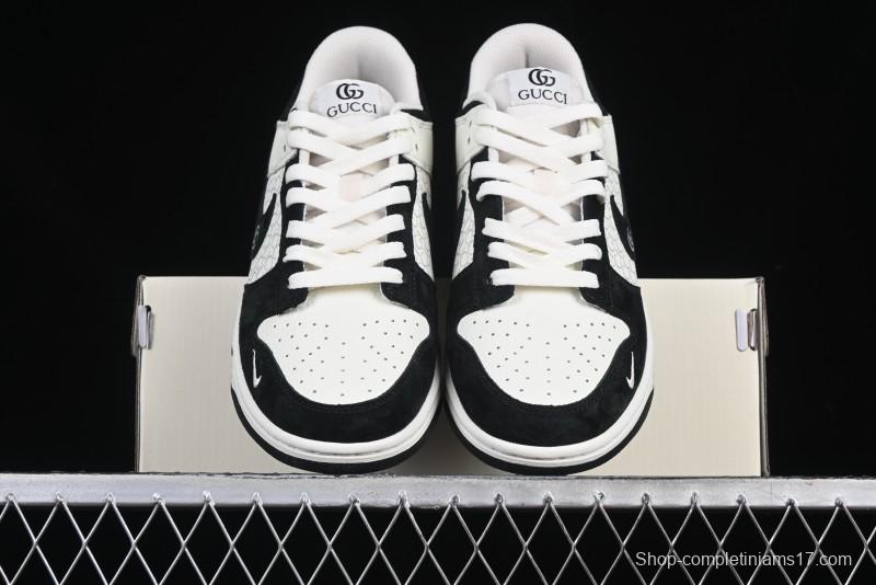Nike SB Dunk Low Gucci Collaboration Black White Lettering Anniversary High-End Custom Low-Top Casual Skate Shoes - DJ2024-098