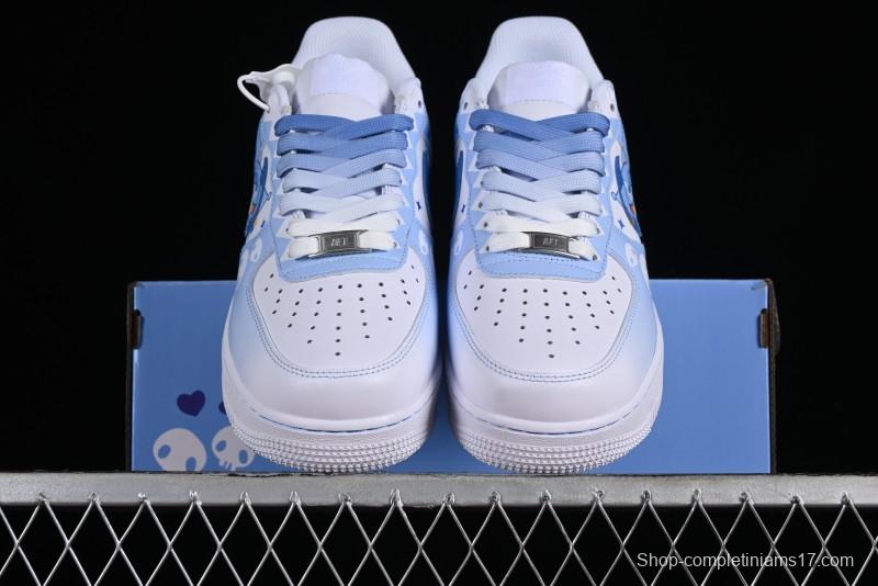 Nike Air Force 1 '07 Low Witch Collaboration Custom Leather Sneakers with Skull Design and Gradient White-Blue - CW2288-111