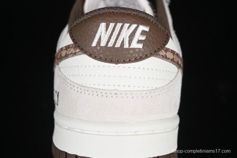 Nike SB Dunk Low Gucci Collaboration Monogram Beige Brown Swoosh Anniversary Custom Low-Top Casual Skate Shoes - DJ2024-059
