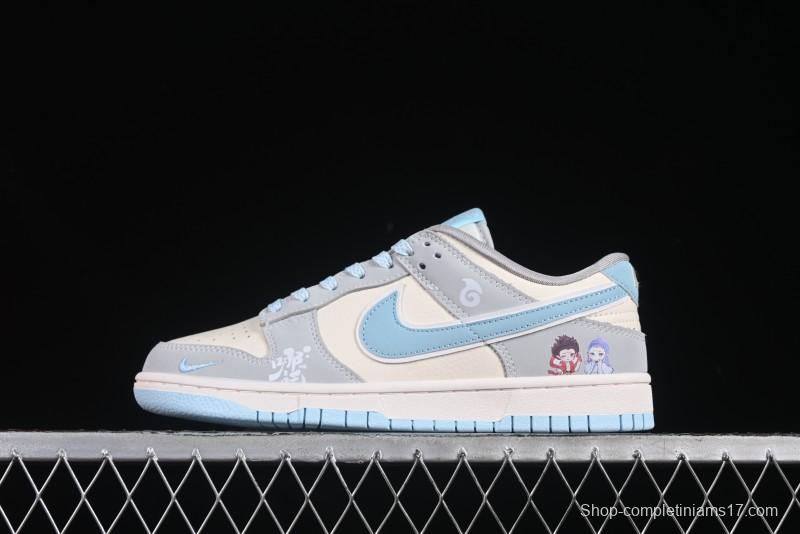 Nike SB Dunk Low Nezha Series Gray White with Blue Swoosh Anniversary Custom Low-Top Casual Skate Shoes - LW1818-114