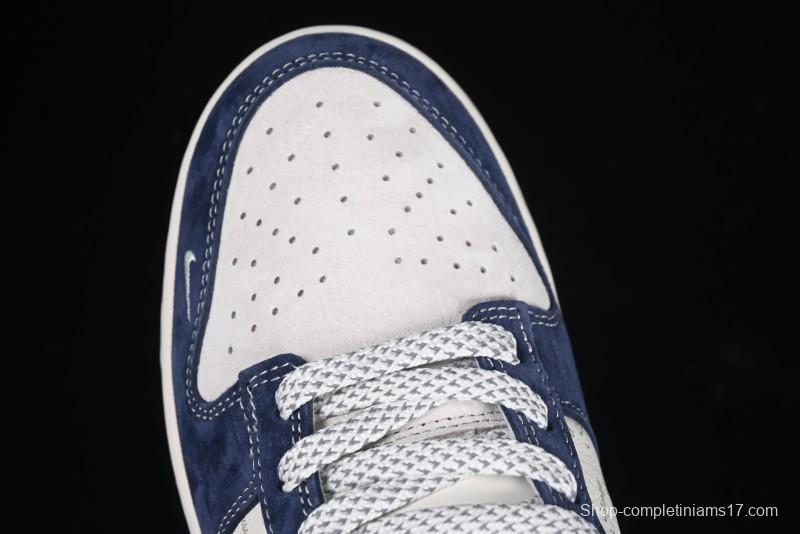 Nike SB Dunk Low Stussy Collaboration Black Blue Suede Anniversary Custom Low-Top Casual Skate Shoes - XS1086-013