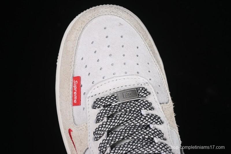 Nike Air Force 1 '07 Low Supreme Collaboration Grey Snake Scale Low-Top Casual Sneakers - DM6688-010